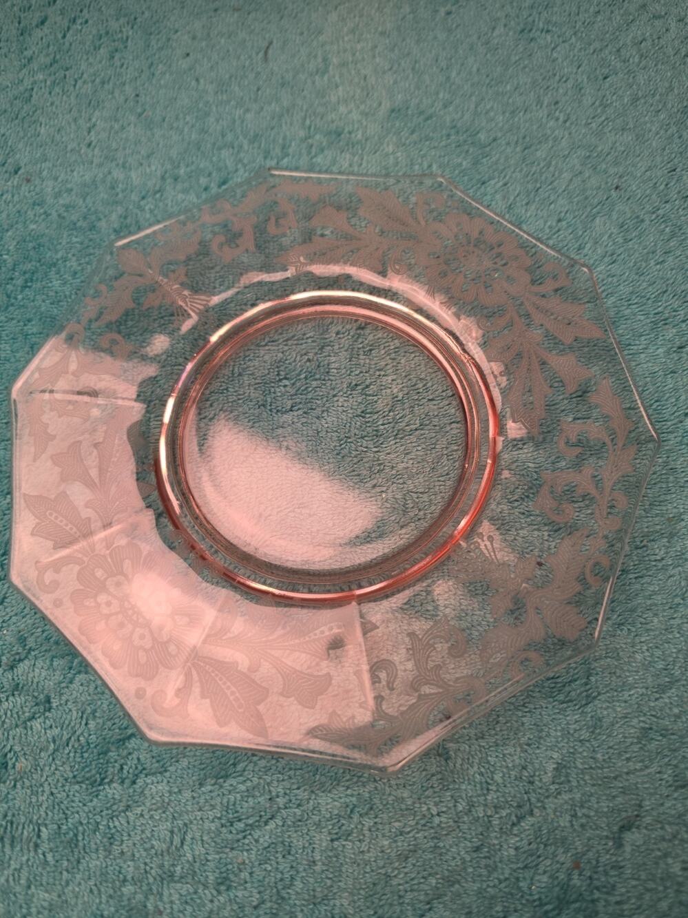 Vintage Pink Cambridge Glass Cleo Decagon [X]" Plate Etched Elegant Depression